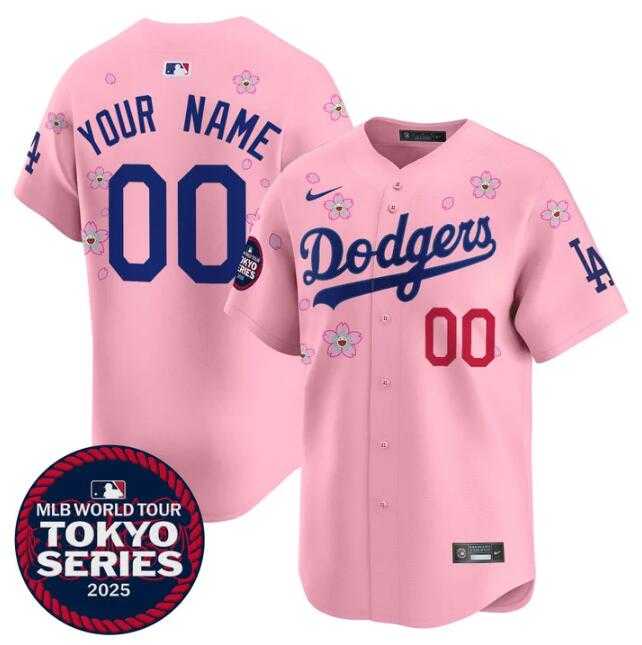 Mens Los Angeles Dodgers Active Player Custom Pink 2025 Tokyo Series Limited Stitched Baseball Jersey